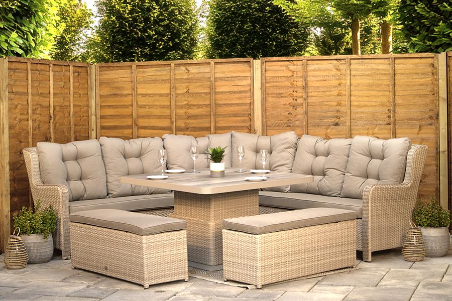 10 Seat Aluminium Rattan Corner Sofa Set in Natural Tone