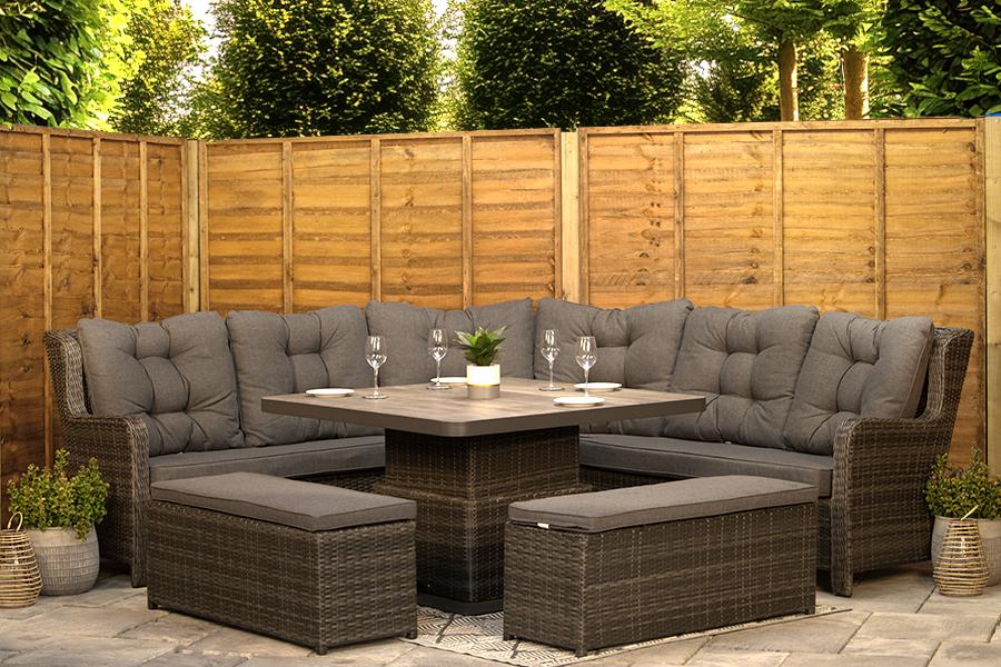 Stone Grey Aluminium Rattan Corner Sofa Set 8 Seater