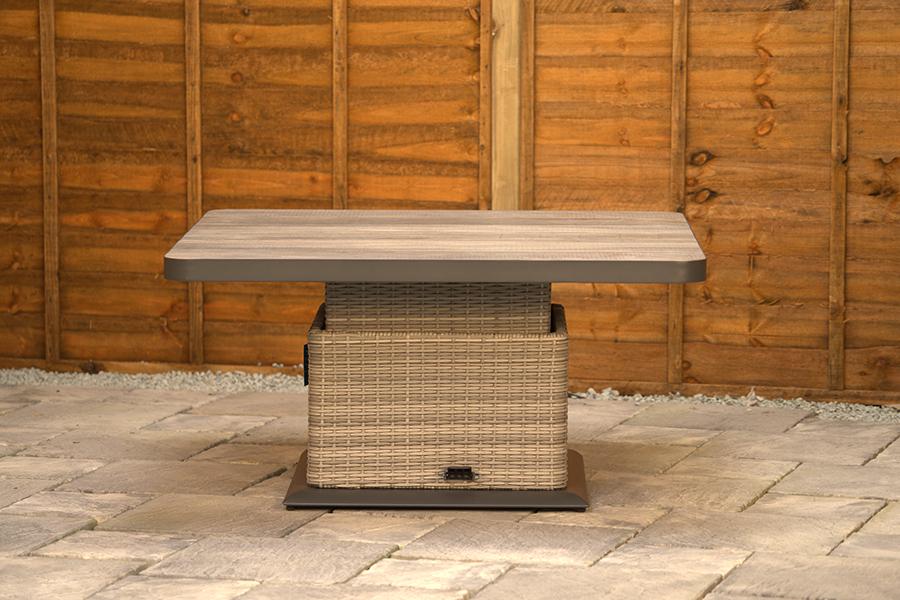 Burbage Large Rattan Corner Lounge Set with Height Adjustable Table in Stone Grey