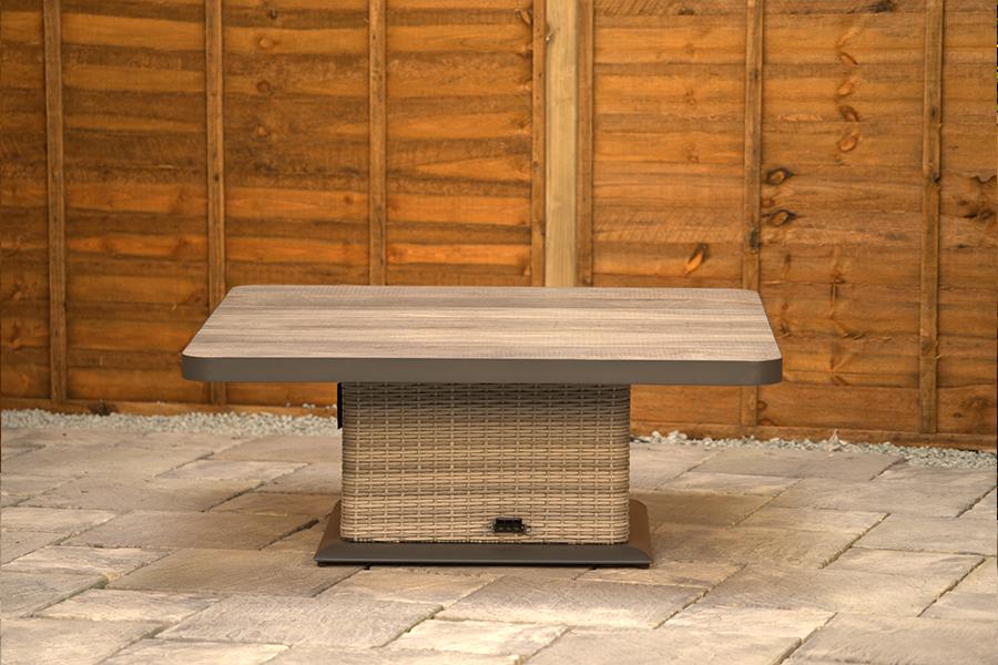 Burbage Large Rattan Corner Lounge Set with Height Adjustable Table in Stone Grey
