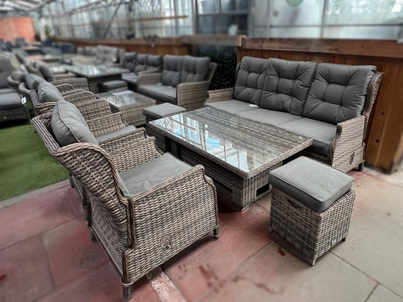 6 Seat Grey Rattan Lounge Dining Set with Reclining Chairs