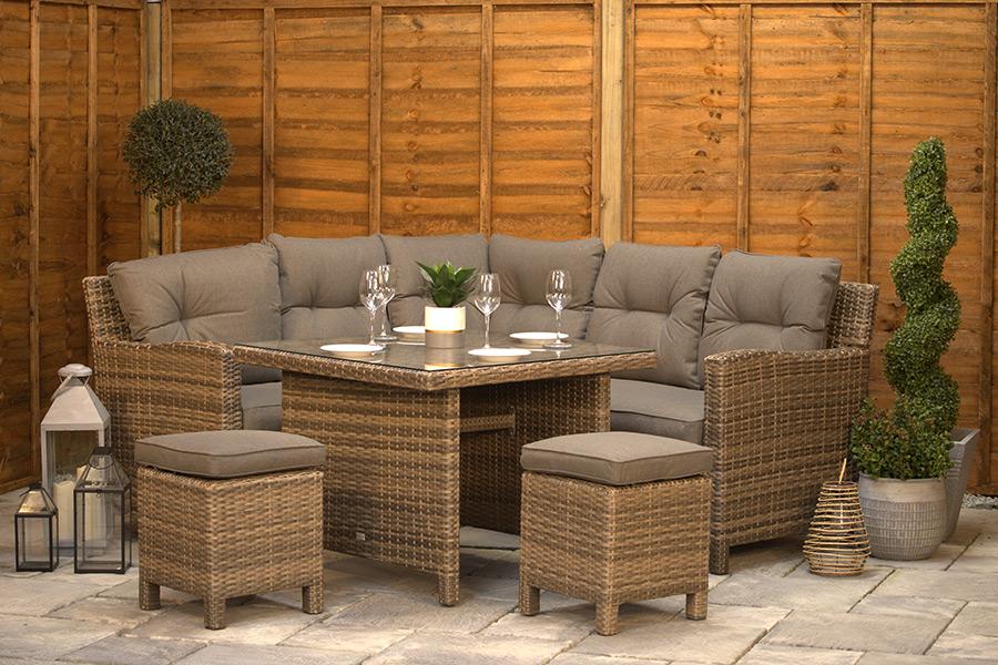 Brown Rattan Corner Dining Set 6 Seat Aluminium