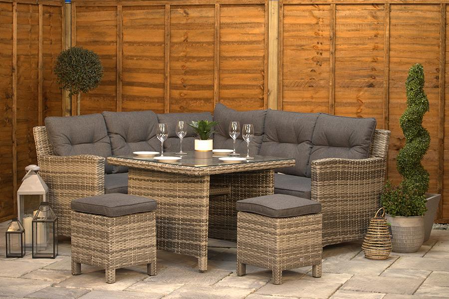 Grey Rattan Corner Sofa Dining Set 6 Seat Aluminium