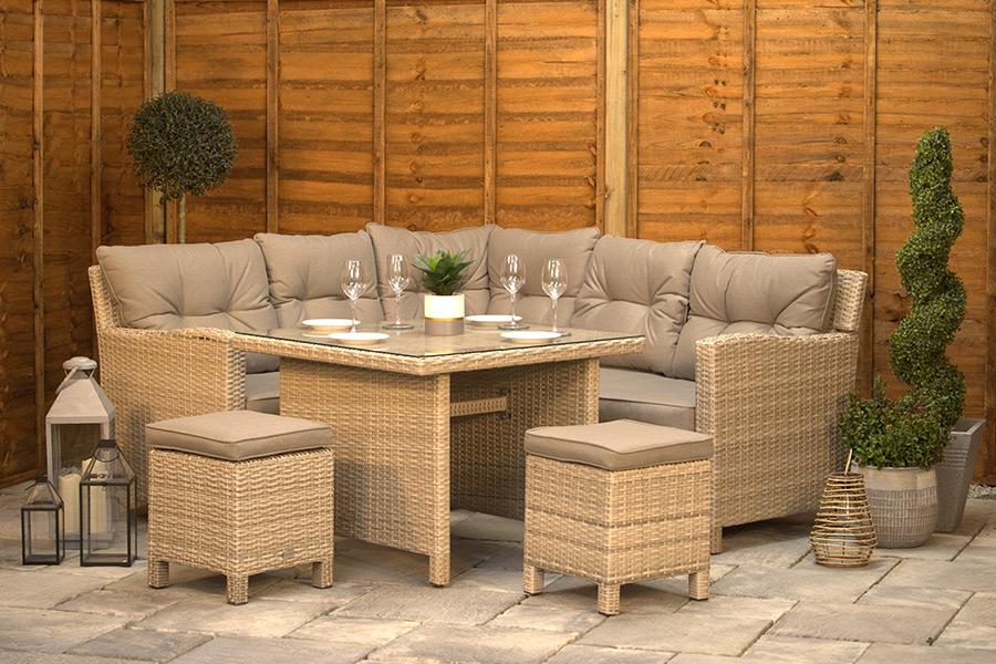 Natural Rattan Corner Dining Set 245cm Aluminium