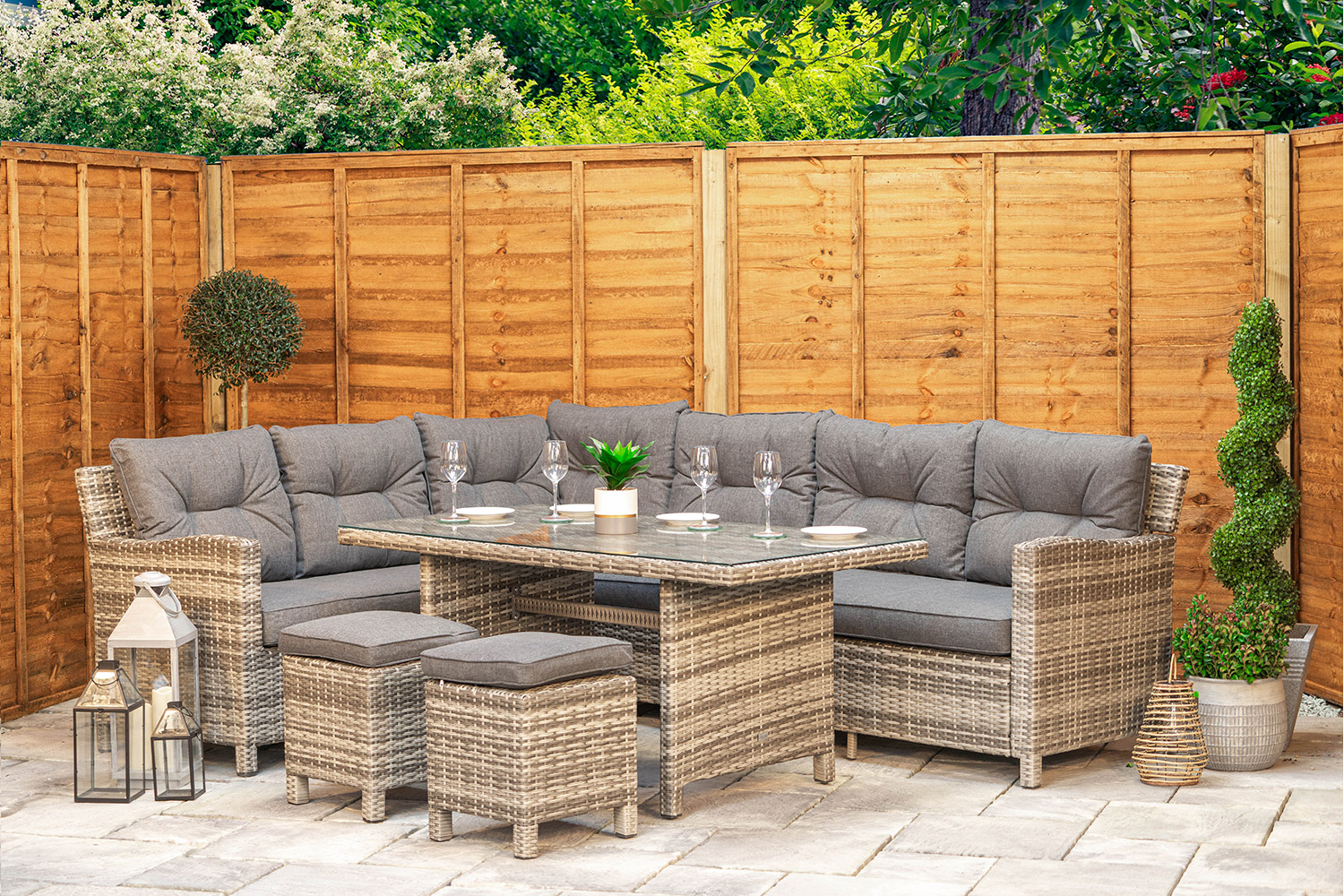 Grey Rattan Corner Dining Set 6 Seater Aluminium