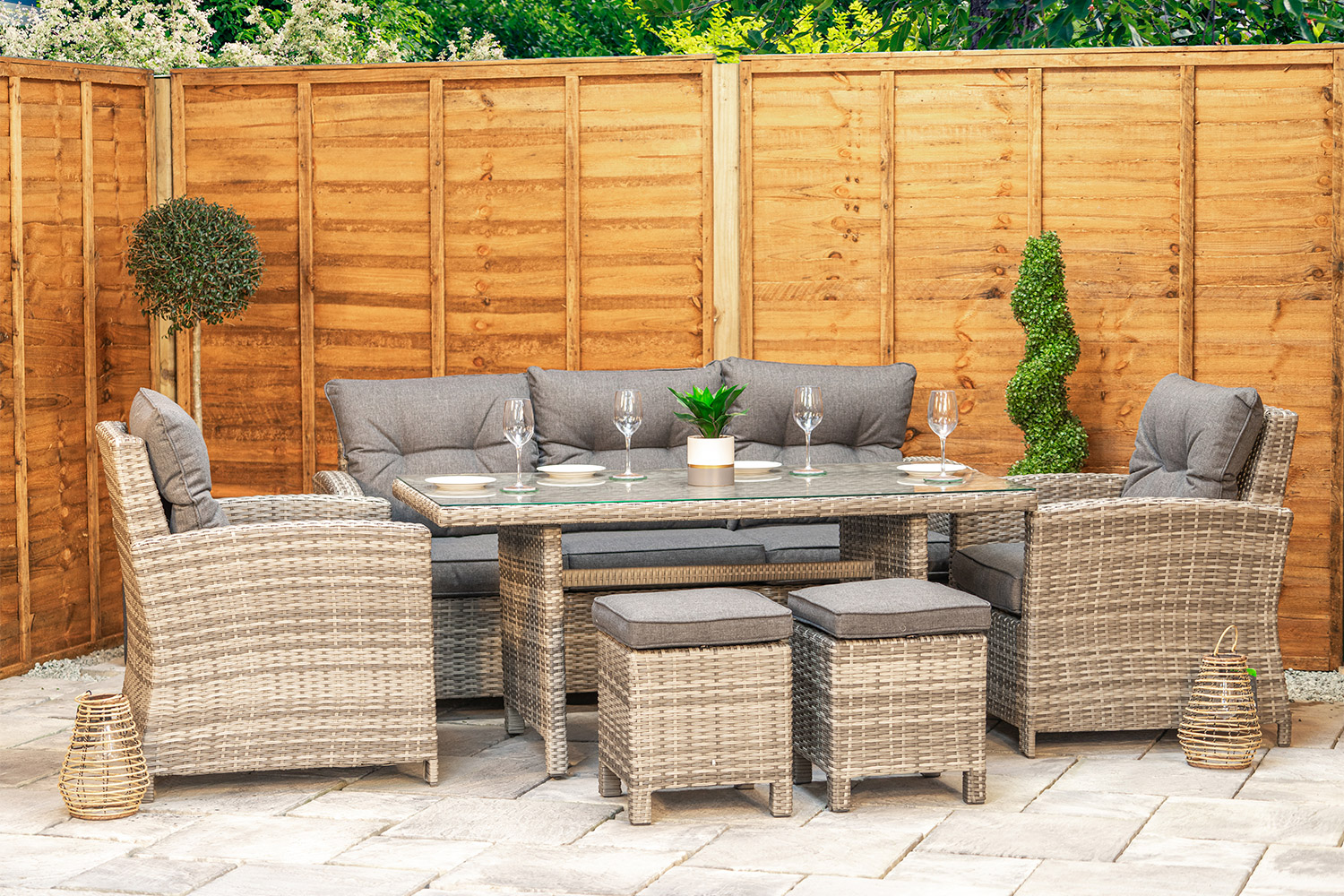 Grey Aluminium Rattan Modular Lounge Dining Set - 6 Seat