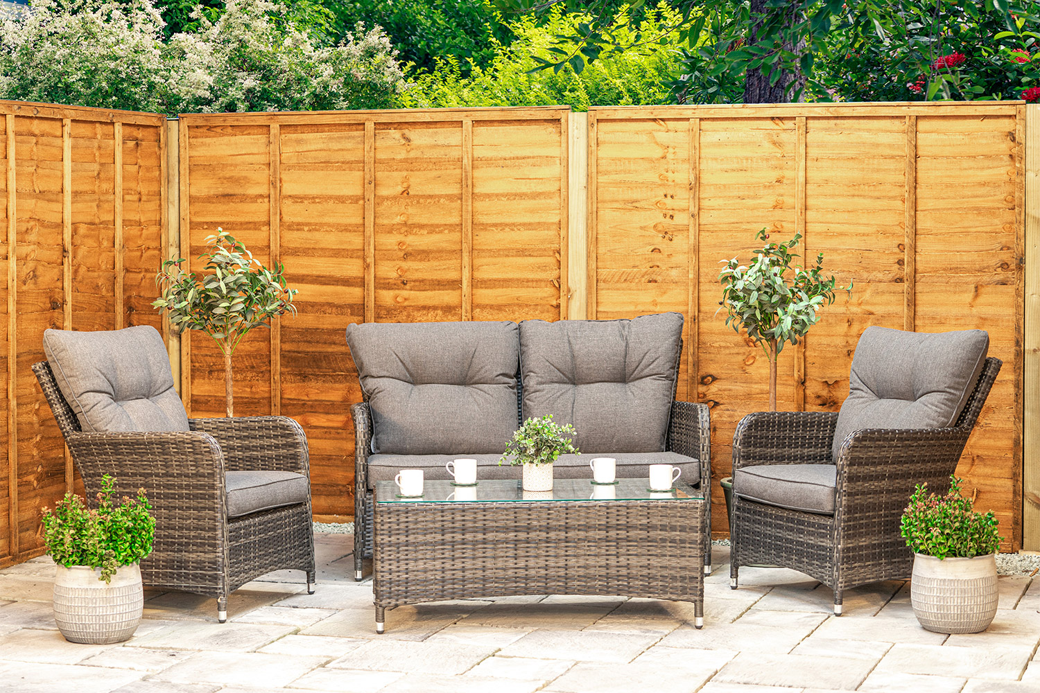 Dark Grey Rattan Lounge Sofa Set 4 Seater Aluminium